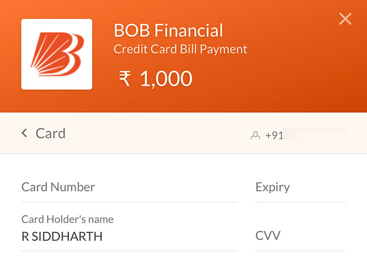 BOBCards bill payments