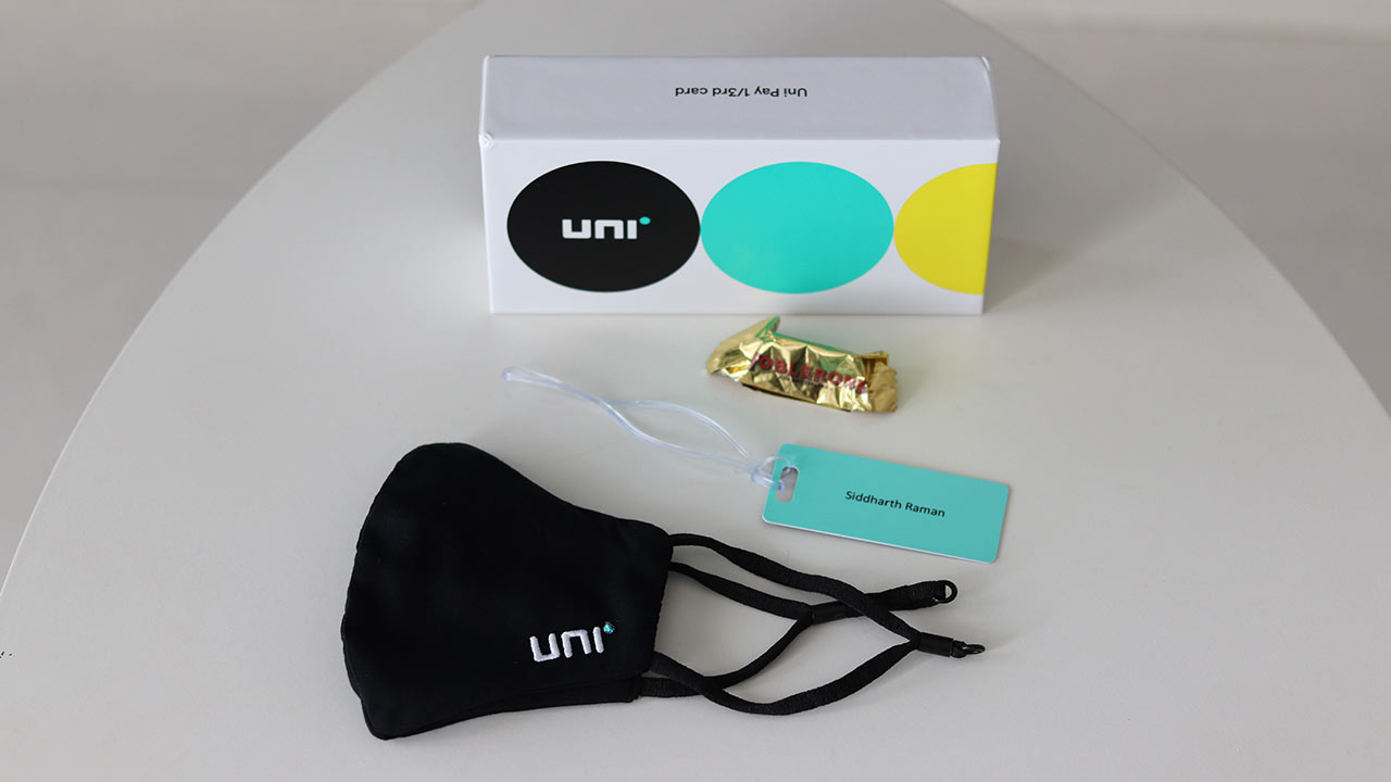 Unicard Box contents - mask, chocolate & tag