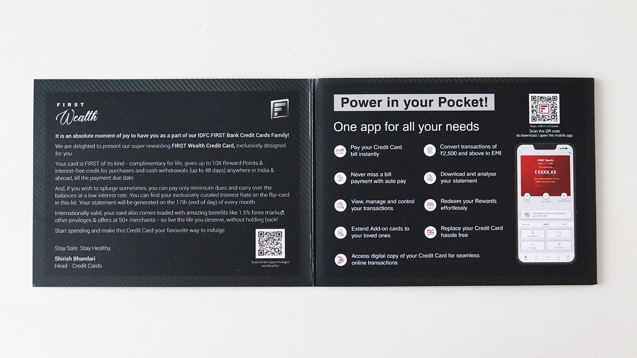 IDFC Wealth Credit Card Welcome Kit 2