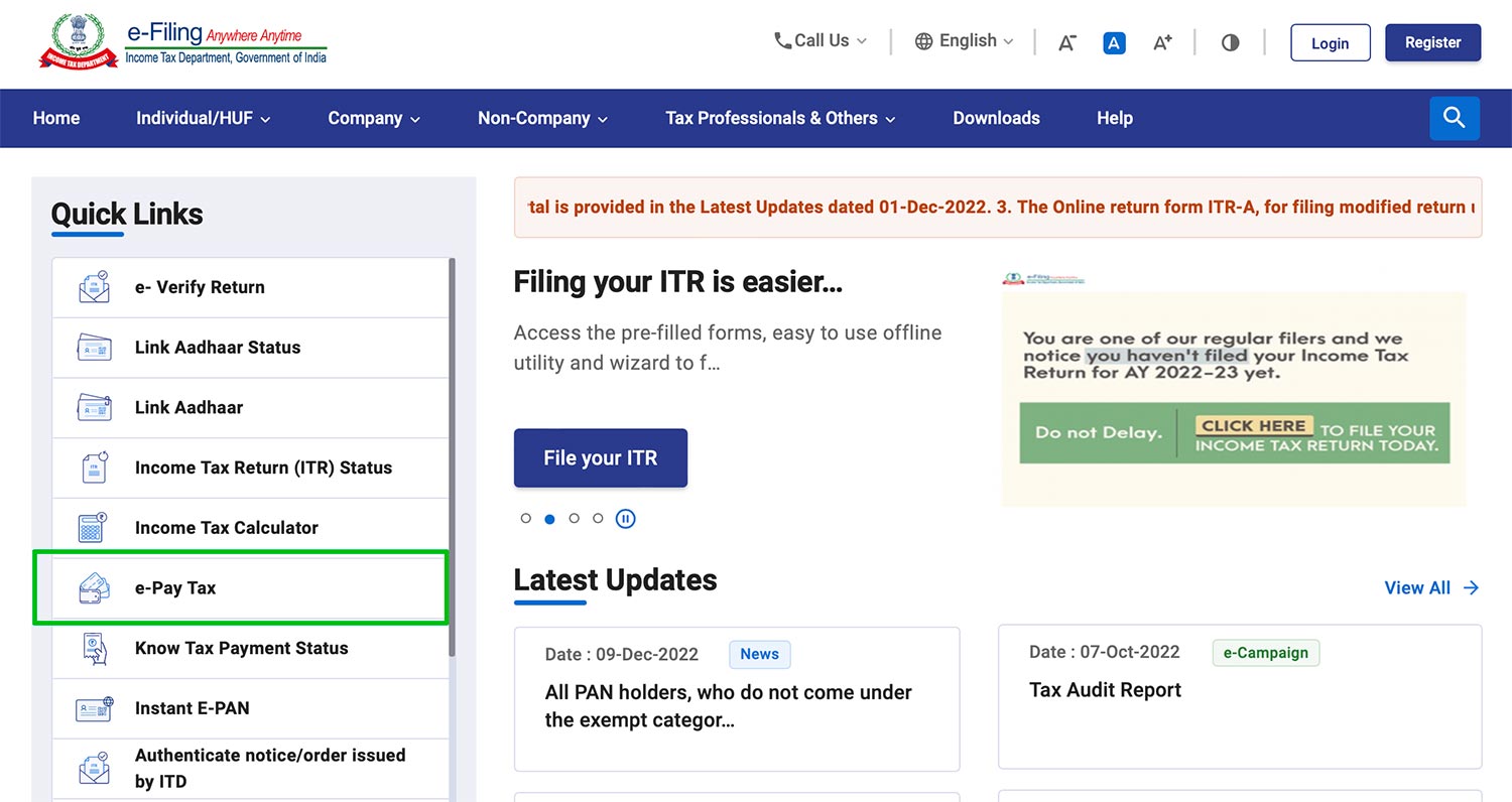 Income Tax eFiling Portal (Home Page)