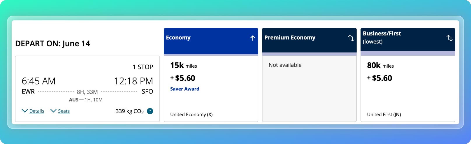 United Award ticket - US domestic