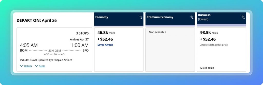 United Award ticket - India to US East Coast