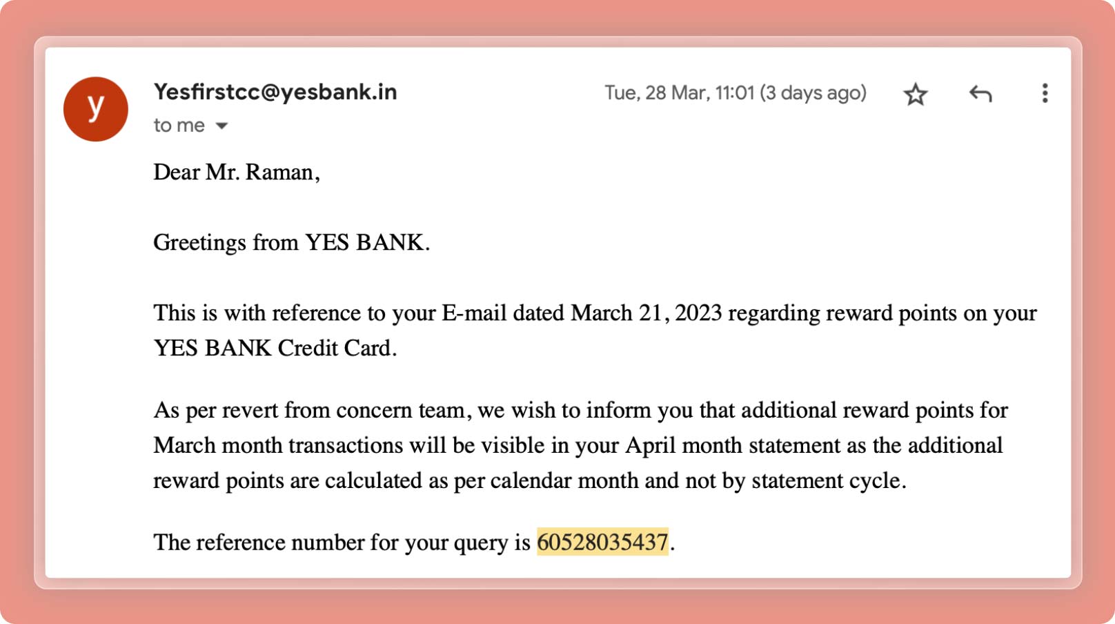 Yesbank credit card bonus points offer fulfilment