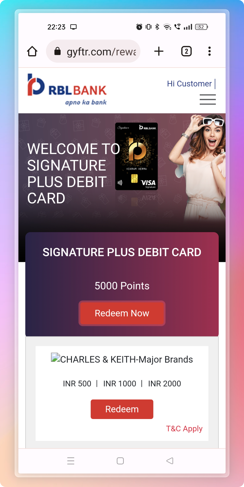RBL Bank Signature+ Debit Card - points redemption