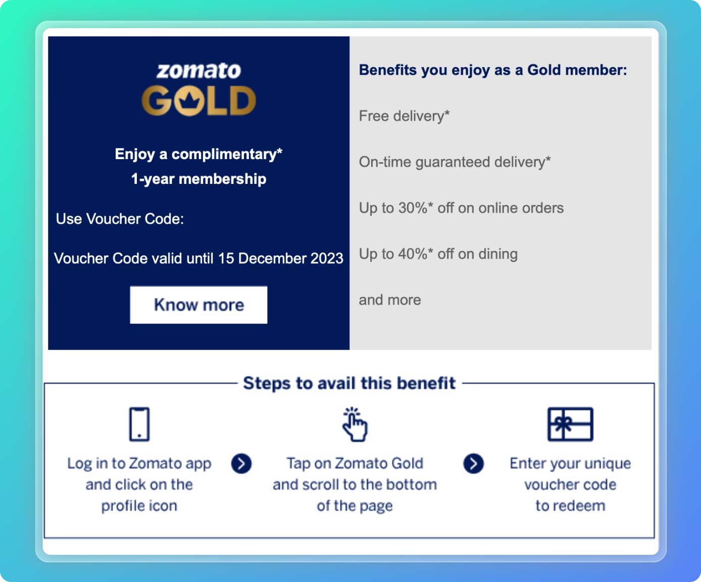 Amex Zomato Gold Offer email details
