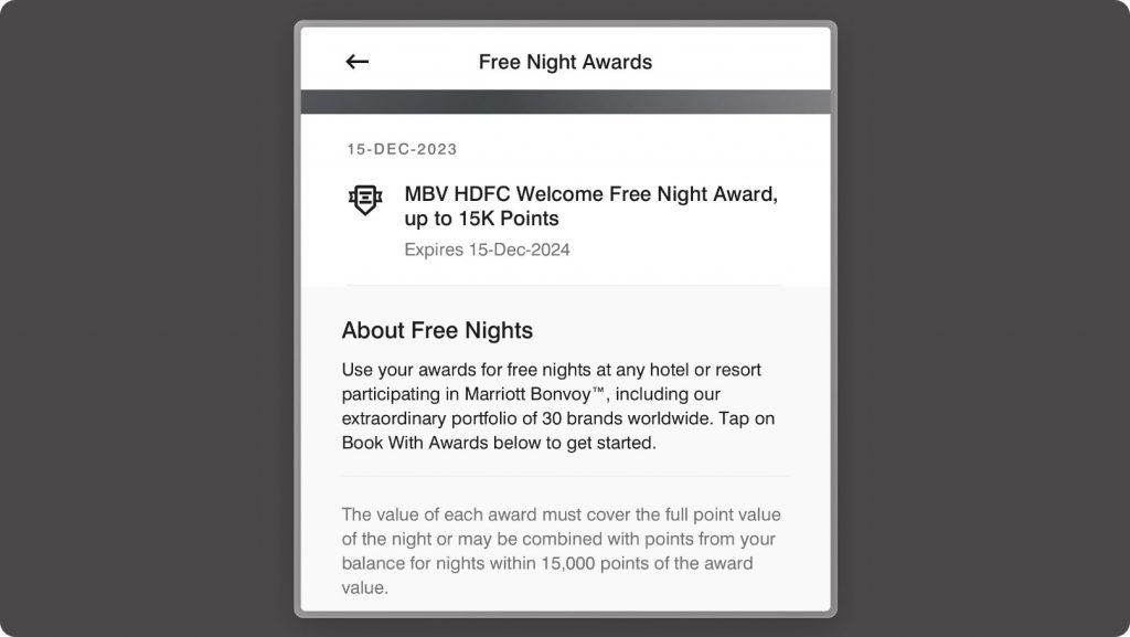 Redeeming HDFC Marriott Bonvoy Free Night Awards CardExpert