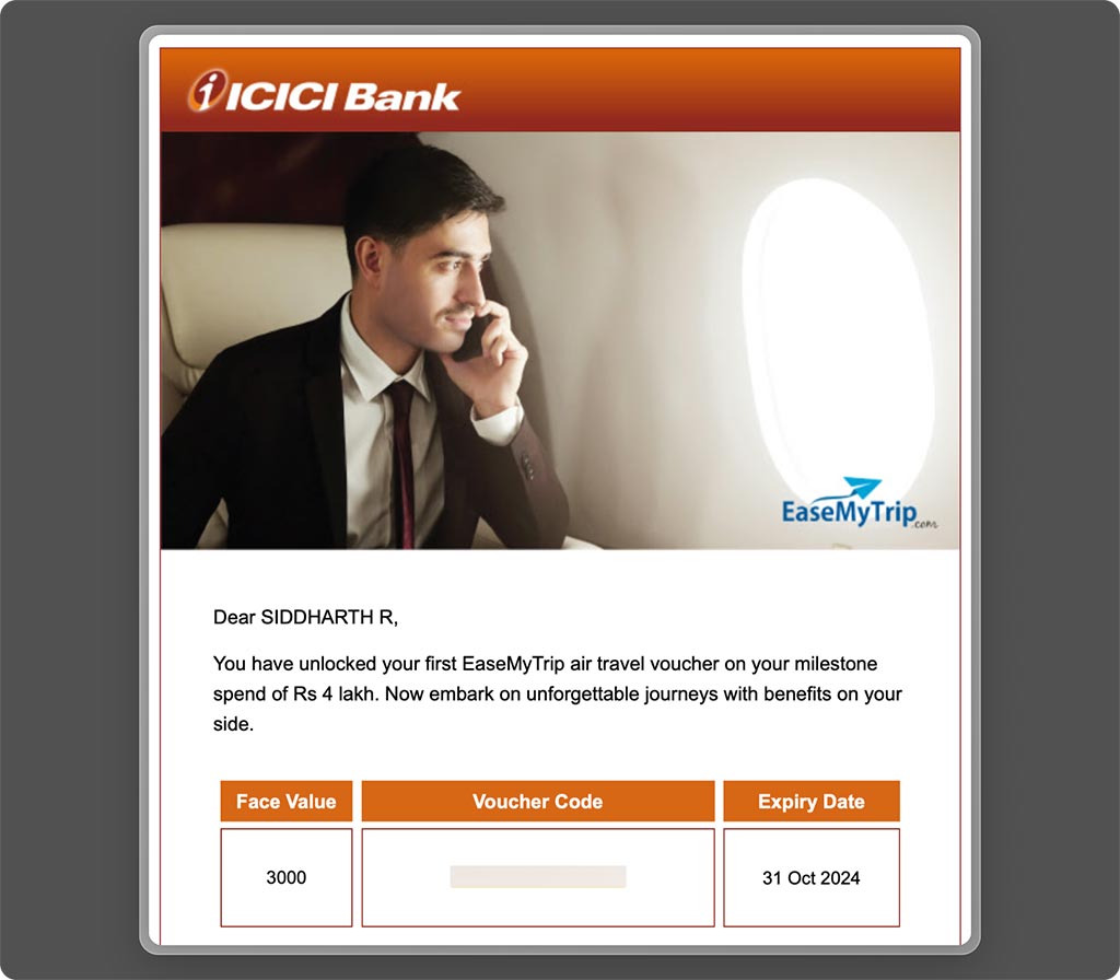 EaseMYtrip flight voucher by ICICI