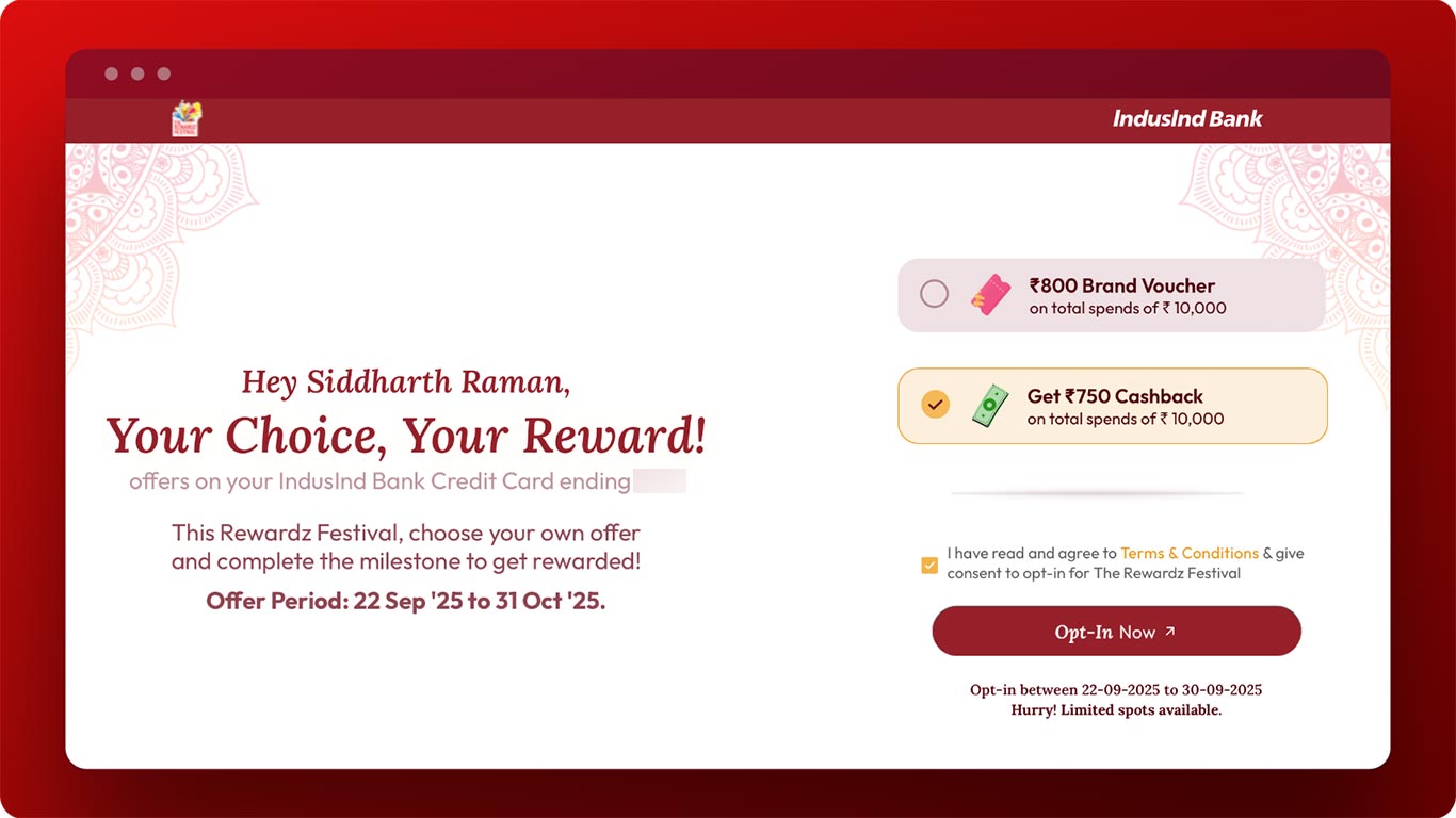 IndusInd Rewardz Festival 2025 - my personalised offer