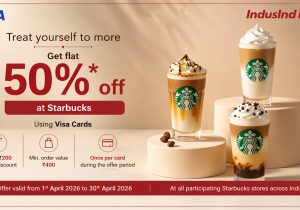 50% Off at Starbucks with IndusInd Bank Visa Credit Cards
