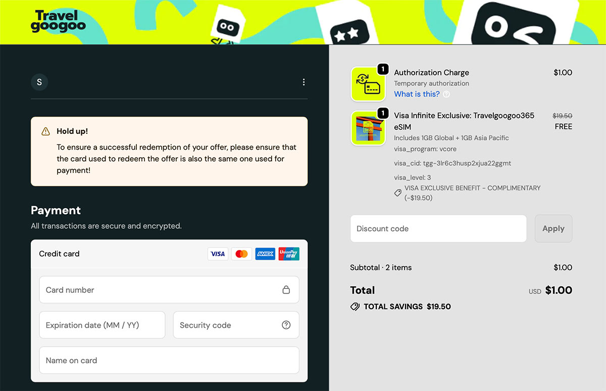 Travelgoogoo sim offer signup page